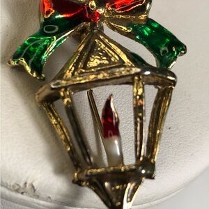 Festive Gold Tone and Enamel Lantern Vintage Brooch